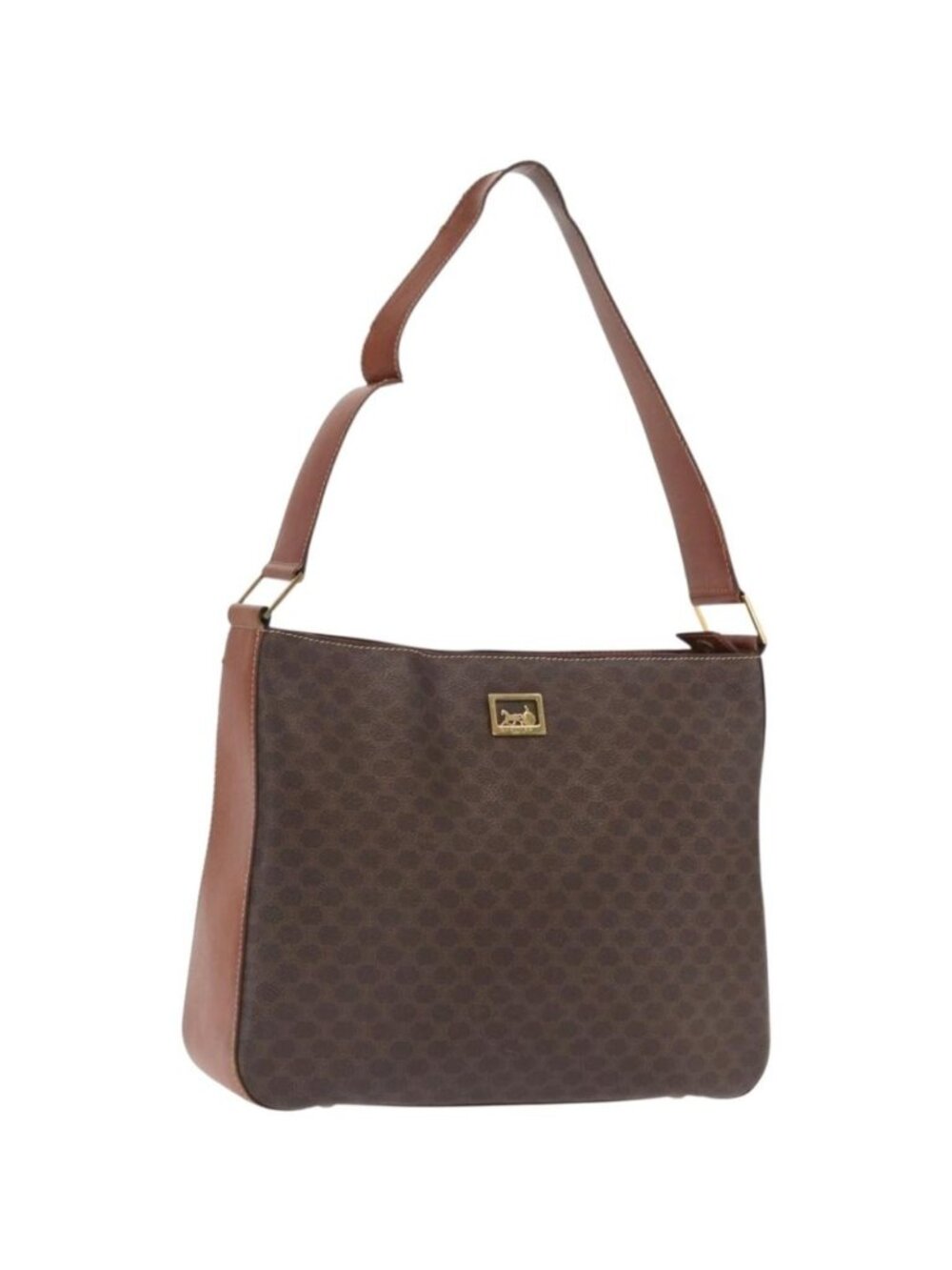 CELINE Macadam Canvas Shoulder Bag PVC Beige Gold